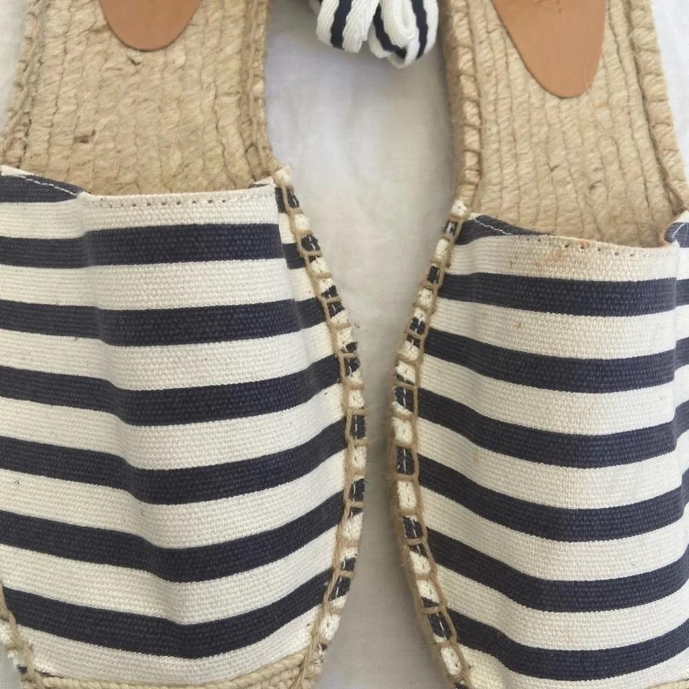 J. CREW Striped Lace Up D'Orsay Espadrille Sandals Size 9.5